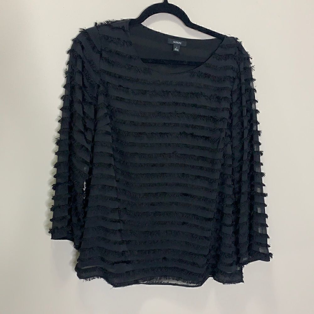 Alfani small black fringe long sleeve top (c1)